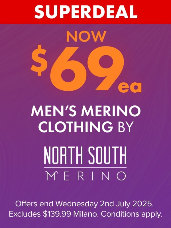 NOW $69ea Men's Merino Clothing by North South Merino