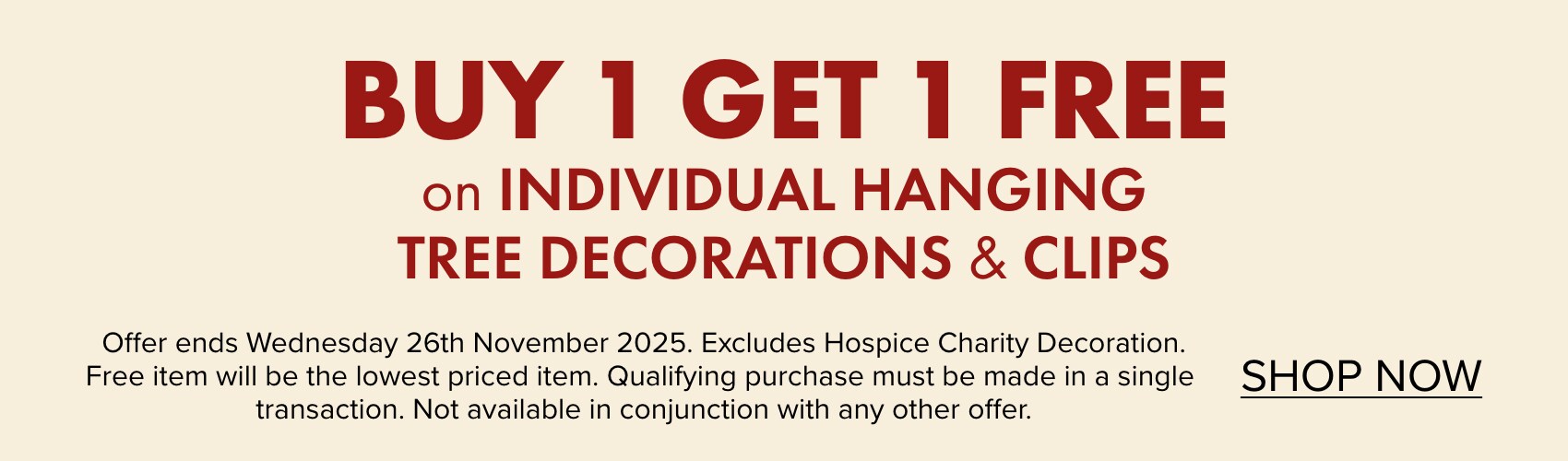 BUY 1 GET 1 FREE on Individual Hanging Tree Decorations & Clips