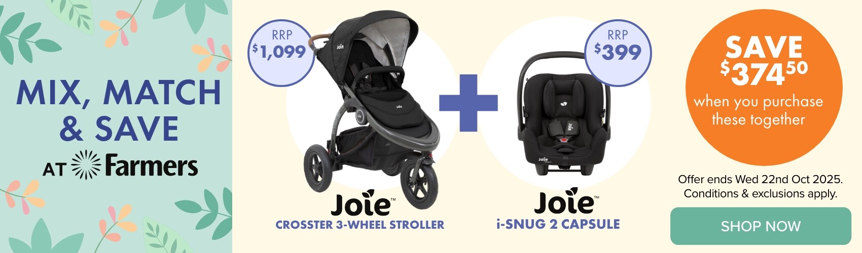 SAVE $374.50 Joie Crosster 3-wheel + Joie i-SNUG 2 Capsule