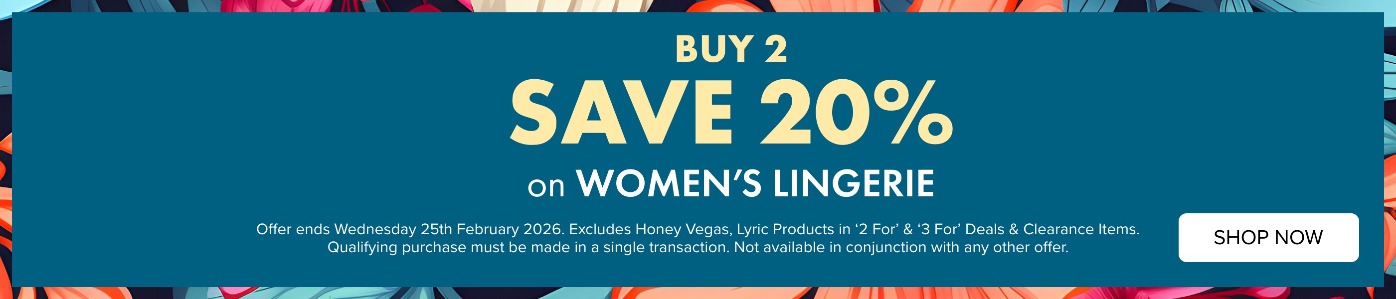 Buy 2 save 20% on Women's Lingerie