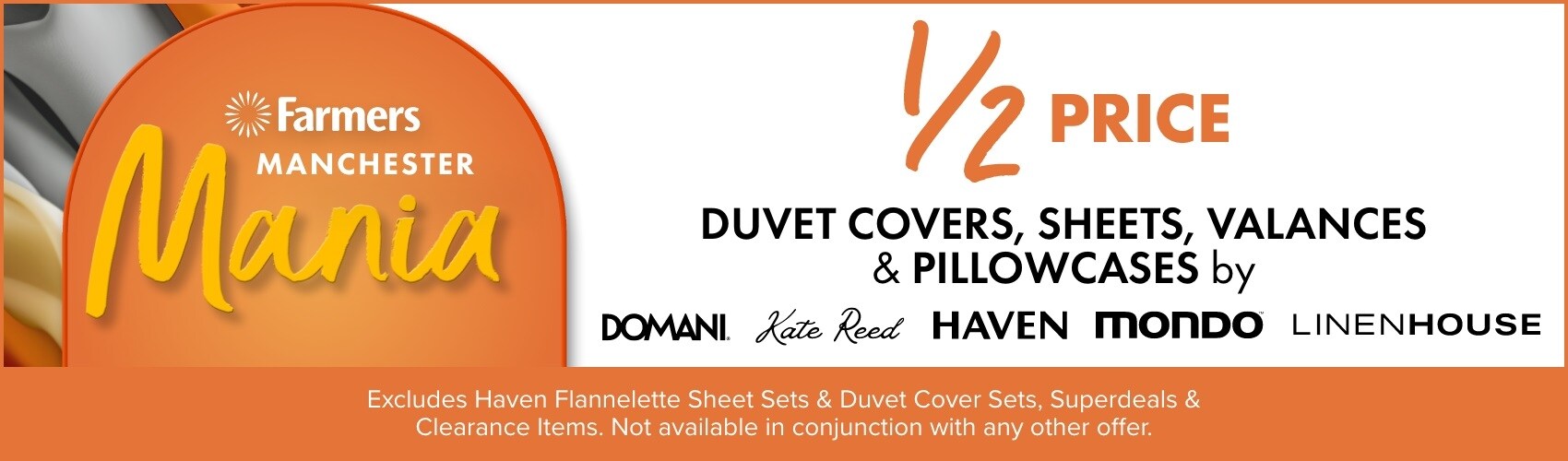 &frac12; PRICE Duvet Covers, Sheets, Valances & Pillowcases by Domani, Kate Reed, Haven, Linen House & Mondo