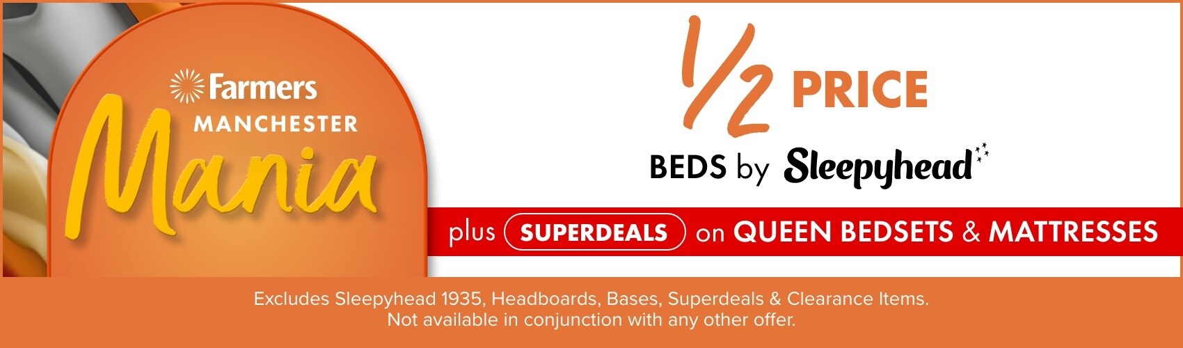 &frac12; PRICE Beds by Sleepyhead PLUS SUPERDEALS on Queen Bedsets & Mattresses