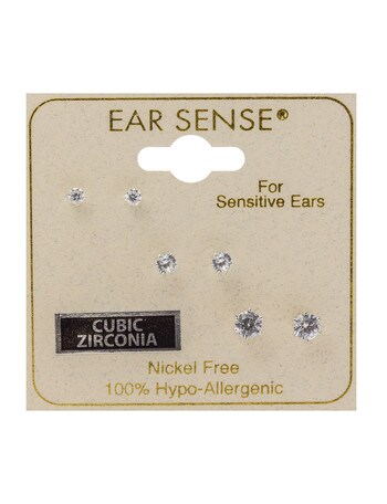 Earsense Cubic Zirconia Studs, Imitation Silver, 3-Pairs product photo