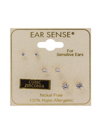Earsense Cubic Zirconia Studs, Mini Trio, Imitation Gold product photo
