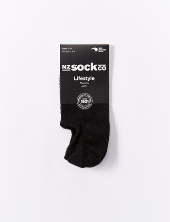 NZ Sock Co. Merino Sneaker Liner Sock, Black, 4-9 product photo