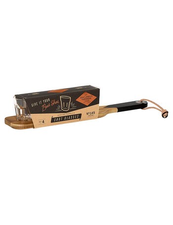 Gentlemen's Hardware Paddle & Shot Glasses, Brown product photo