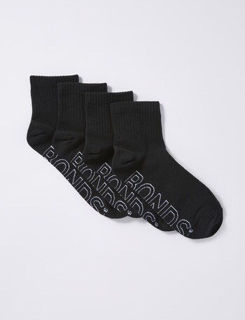 Bonds Logo Light Quarter Crew Sock, 4-Pack, Black product photo
