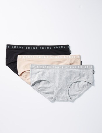 Bonds Hipster Boyleg Brief, 3-Pack, Grey, Blush & Black product photo