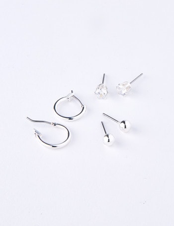 Earsense Imitation Silver Ball, CZ & 15mm Hoop Earring Trio product photo
