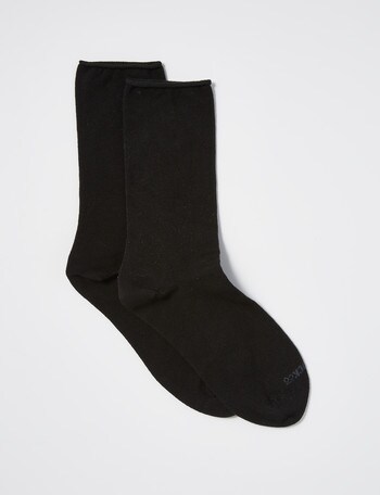 NZ Sock Co. Comfort Cotton Roll Crew Top Sock, 2-Pack, Black, 4-11 product photo