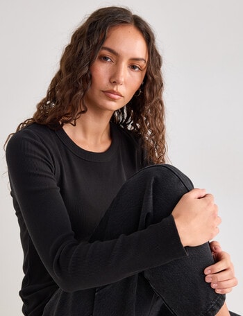 Mineral Hazel Rib Crew Long Sleeve Top, Black product photo