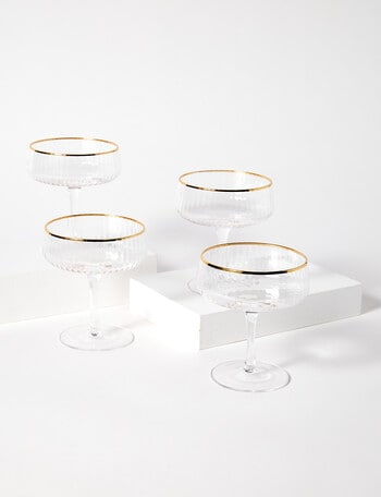 CinCin Kingston Champagne Saucer, Gold Rim, Set of 4 product photo