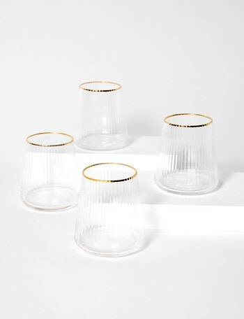 CinCin Kingston Double Old Fashioned Tumbler Gold Rim, Set of 4 product photo