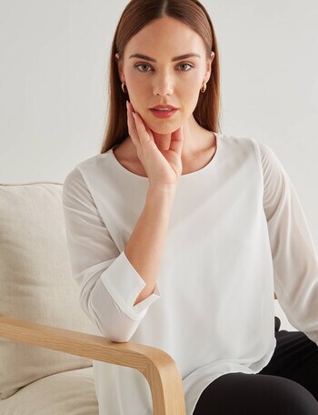 Oliver Black 3/4 Sleeve Double Layer Top, Ivory product photo