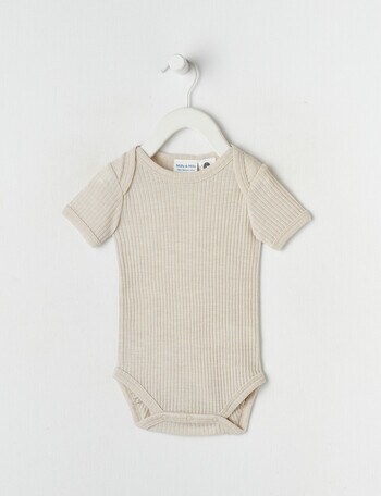 Milly & Milo Short Sleeve Rib Bodysuit, Oat Marle product photo