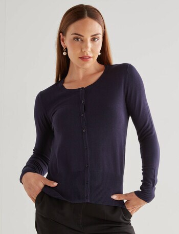 Oliver Black Long Sleeve Crew Neck Cardigan, Midnight product photo