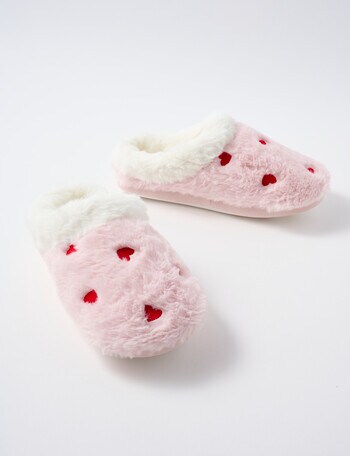 Whistle Sleep Hearts Fleece Scuff Slippers, Blush product photo