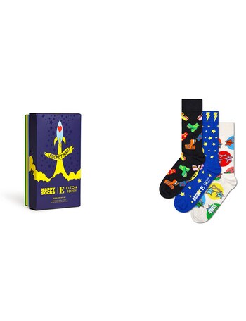 Happy Socks Rocket Gift Box, 3-Pairs Socks, Assorted, Black. Blue & White product photo