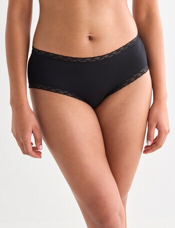 Lyric Lisa Cotton Lace Trim Boyleg Brief, Black product photo