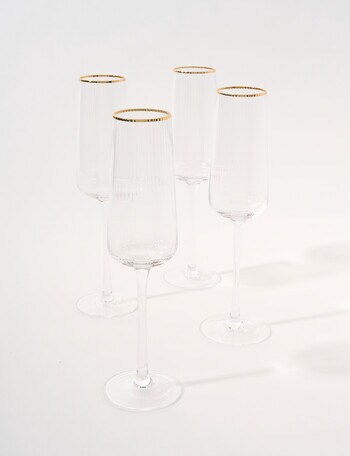 CinCin Kingston Flute Glass, Gold Rim, Set Of 4 product photo