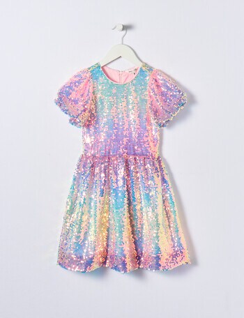 Mac & Ellie Party Collection Ombre Puff Sleeve Sequin Formal Dress, Rainbow product photo