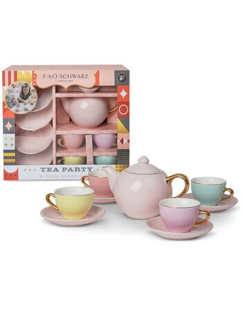 FAO Schwarz Ceramic Tea Party Set, Pink, Purple, Teal, Yellow product photo