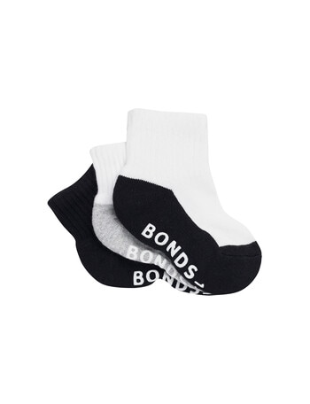 Bonds Logo Quarter Crew Sock, 3-Pack, Black & White product photo
