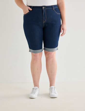 Denim Republic Curve Knee Length Shorts, Dark Rinse product photo