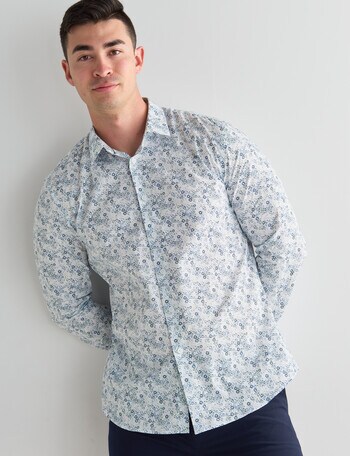 L+L Ayda Ditsy Printed Shirt, White & Blue product photo