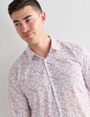 L+L Miya Floral Printed Shirt, White & Red product photo