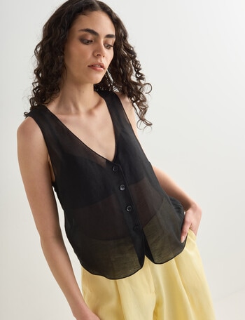 State of play Brooke Silk Blend Sheer Waistcoat, Black product photo