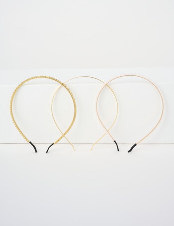 Harlow Sparkle + Pearl Headband Set, 3-Pack, Gold Tone product photo