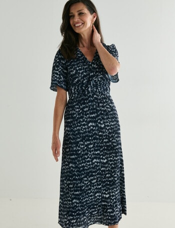 Ella J Knot Front Dress, Navy & White product photo