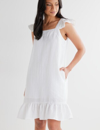 Zest Linen Square Neck Mini Dress, White product photo