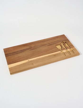 SouthWest Falzur Acacia Board + Cheese Knives, Gold product photo