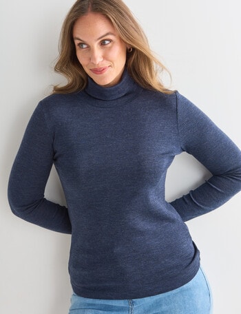 North South Merino Long Sleeve Roll Neck Top, Steel Marle product photo