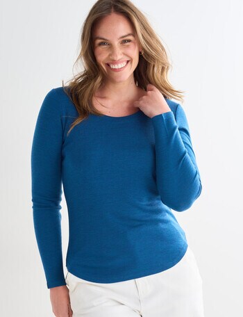 North South Merino Long Sleeve Scoop Neck Top, Peacock product photo