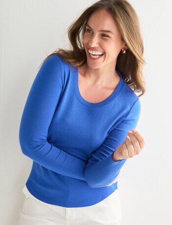 North South Merino Long Sleeve Scoop Neck Top, Gentian Blue product photo