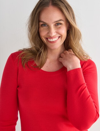 North South Merino Long Sleeve Scoop Neck Top, Radiant Red product photo