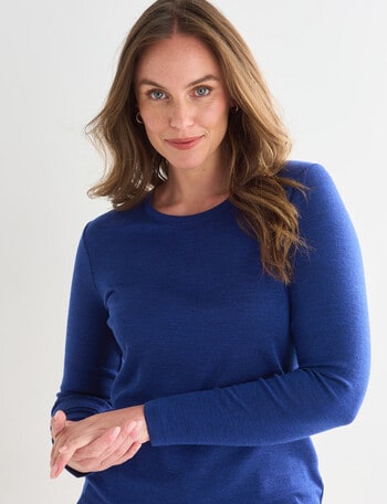 North South Merino Long Sleeve Round Neck Top, Cobalt Blue Marle product photo