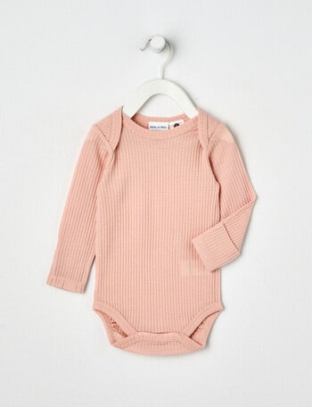 Milly & Milo Merino Rib Long-Sleeve Bodysuit, Ballet Pink product photo