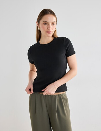 Mineral Hazel Rib Crew Neck Short Sleeve Tee, Black product photo