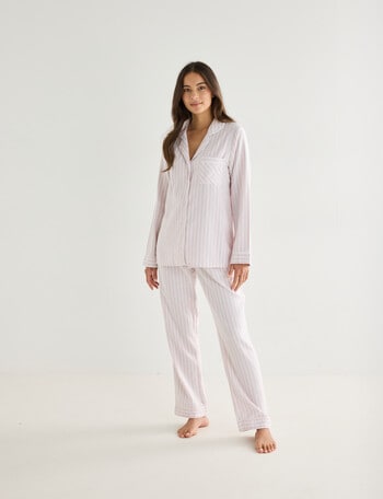 Whistle Sleep Stripe Flannel PJ Set, Pink, 8-18 product photo