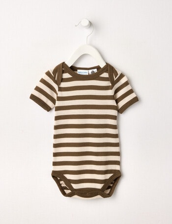 Milly & Milo Striped Merino Short Sleeve Bodysuit, Chocolate product photo
