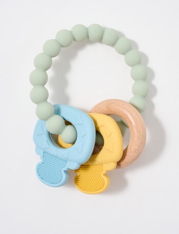 Teeny Weeny Silicone & Beech Wood Teether Keys, Blue product photo