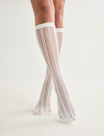 Ambra Knee-Hi Lace Net Sock, Buttercream product photo