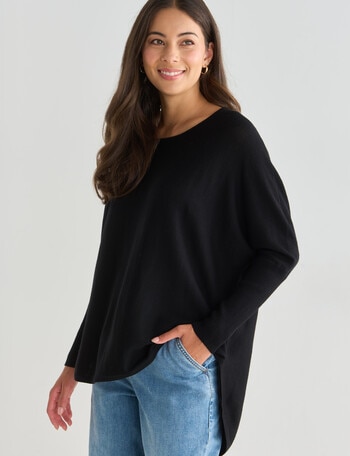 North South Merino Curved Hem Sweater, Black product photo