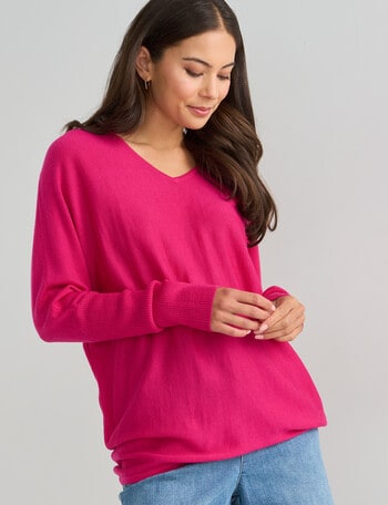 North South Merino V Neck Sweater, Very Berry product photo