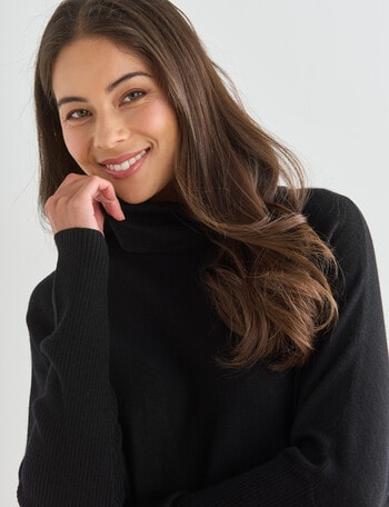 North South Merino Drop Shoulder Roll Neck Jumper, Black product photo