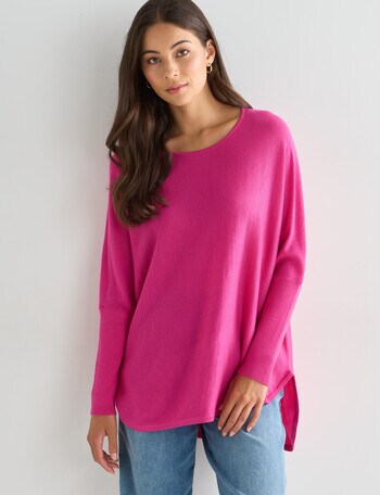North South Merino Curved Hem Sweater, Raspberry Sorbet product photo